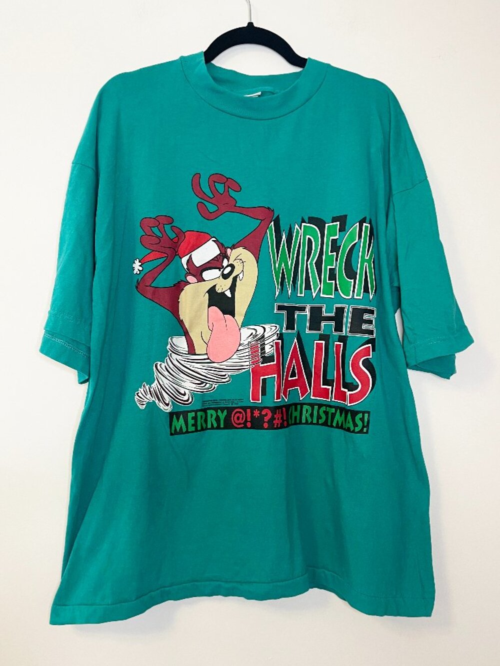 Vintage Taz Wreck the Halls Christmas Graphic T-Shirt XL Looney Tunes 90s Cotton